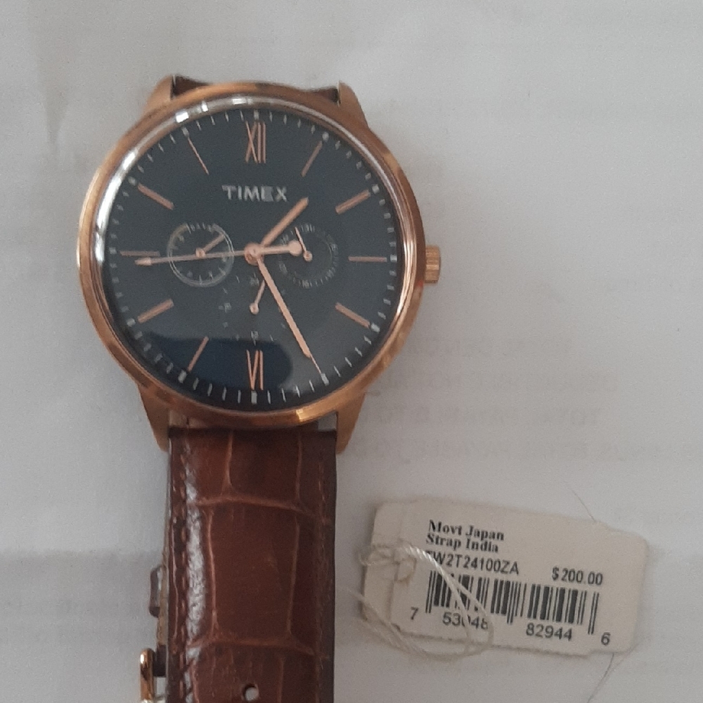 Timex Blue Dial with Rose Gold Case and Brown Strap